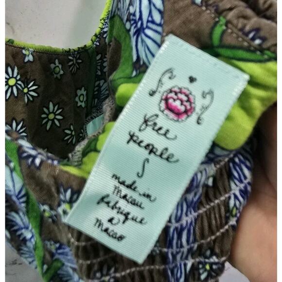 Free People Dress Womens Small Blue Green Boho Smocked Paisley Strappy Y2K - Picture 3 of 9